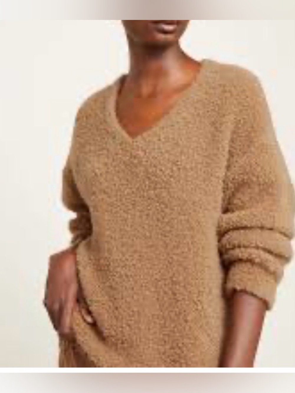 Vero Moda Textured Bouclé Knit Sweater Camel Oversized Cozy Minimalist - Picture 2 of 8